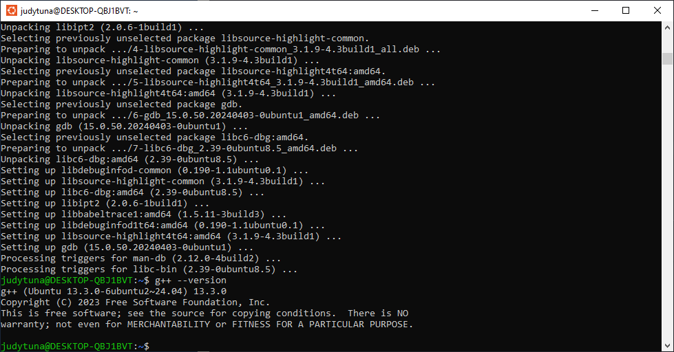 c++ compiler installed successfully